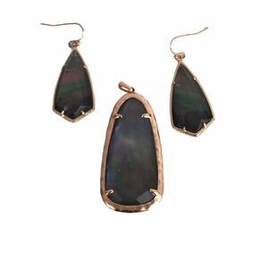 Kendra Scott Set Saylor Pendant Lyn Drop Earring Crystal Grey Illusion Rose Gold